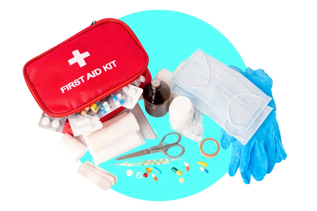First aid supplies on table